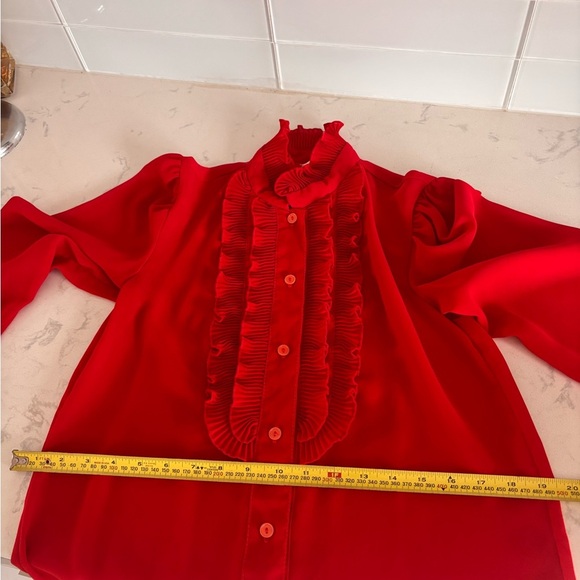 Vintage Vibrant Red Ruffled Blouse - Picture 5 of 8